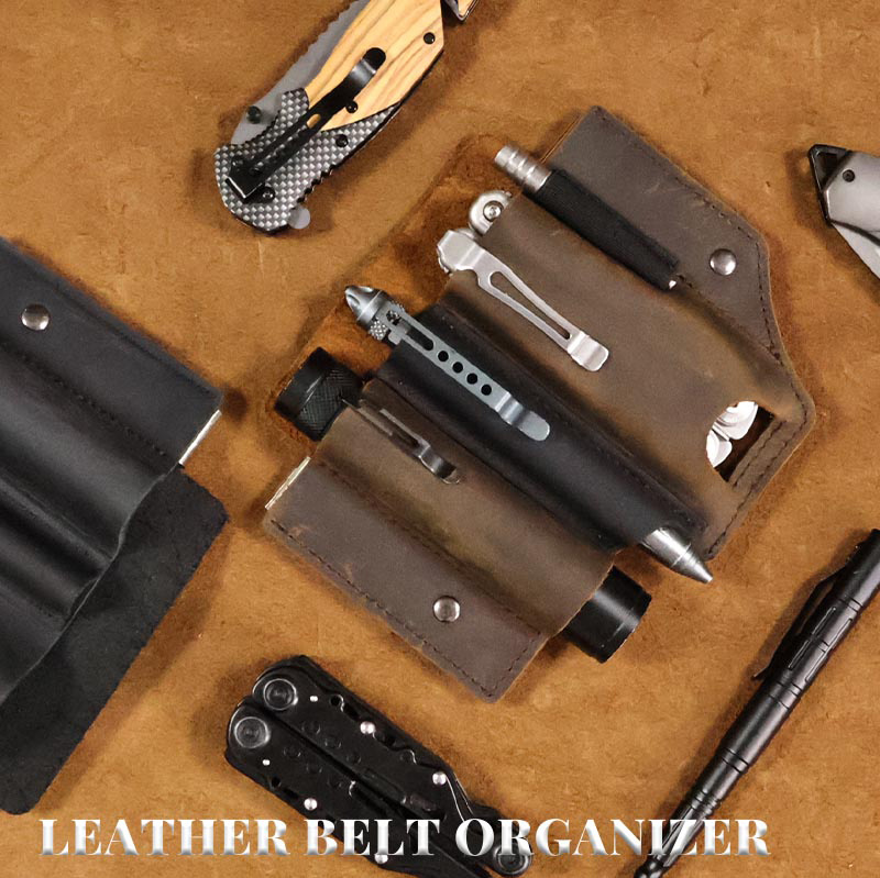 Belt Multi Tool Sleeve, Men's Leather Pocket Manager, Leather Men's Sleeve  With Pen Holder, Flashlight Sleeve, Leather Bag - Temu