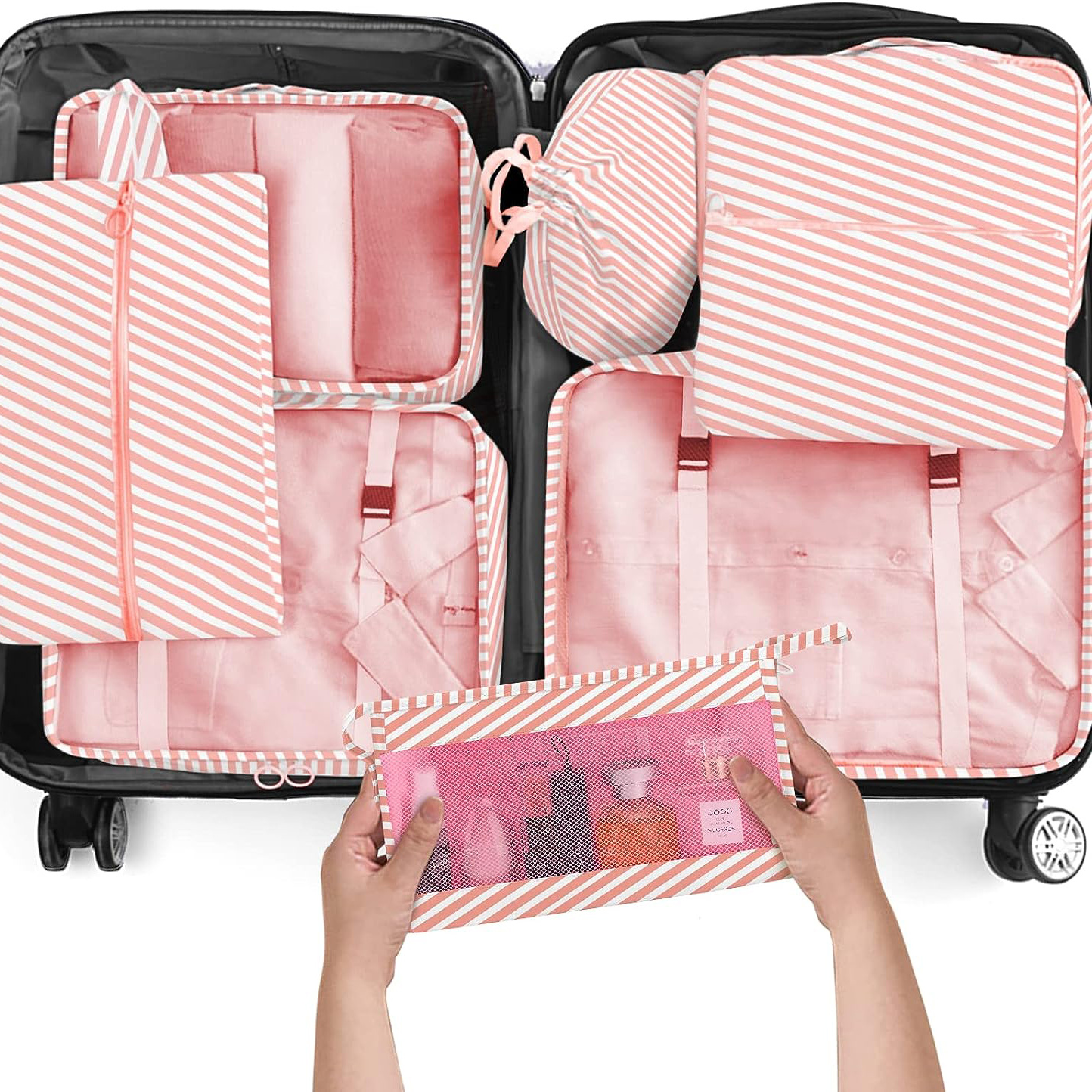 New 8pcs/set Pink Travel Luggage Organizer Bags Suitcase Packing Cubes Set
