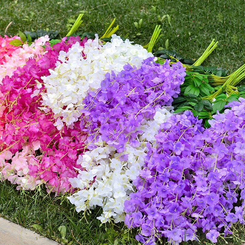 Paquete de 12 flores artificiales colgantes de glicina, flores largas de  seda para exteriores, interiores, arco de boda, telón de fondo, fiesta