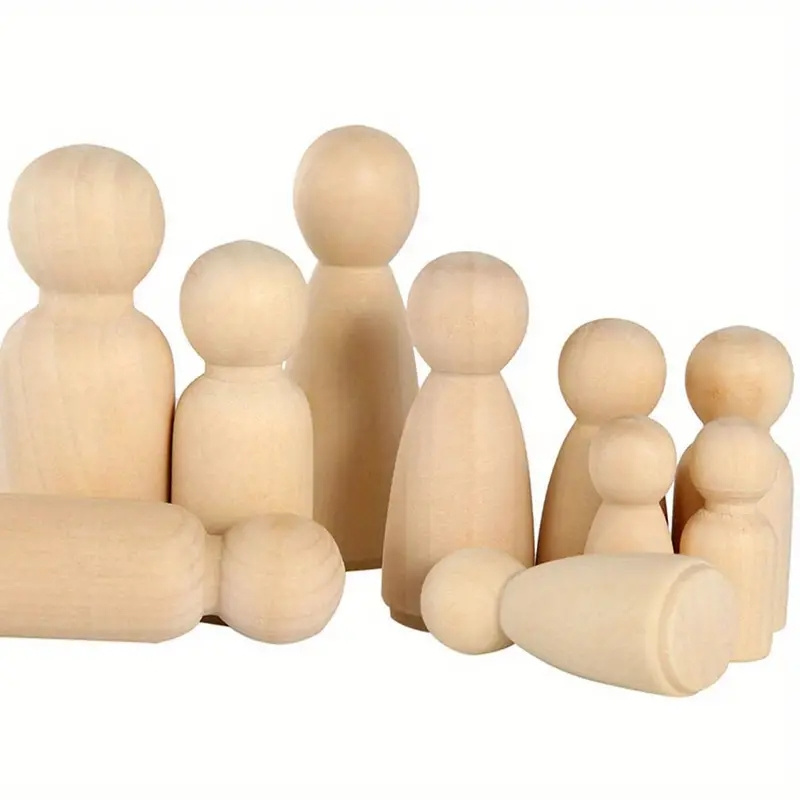 Wooden peg dolls Unfinished Solid Wood Peg Toy People Family Doll