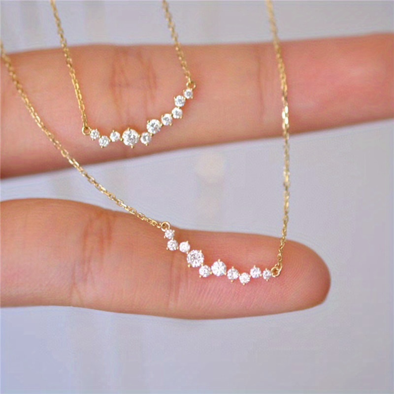 TEMU Simple Smile 925 Silver Four- Round Clavicle Chain Women's Valentine's Day Gift Pendant Necklace Jewelry