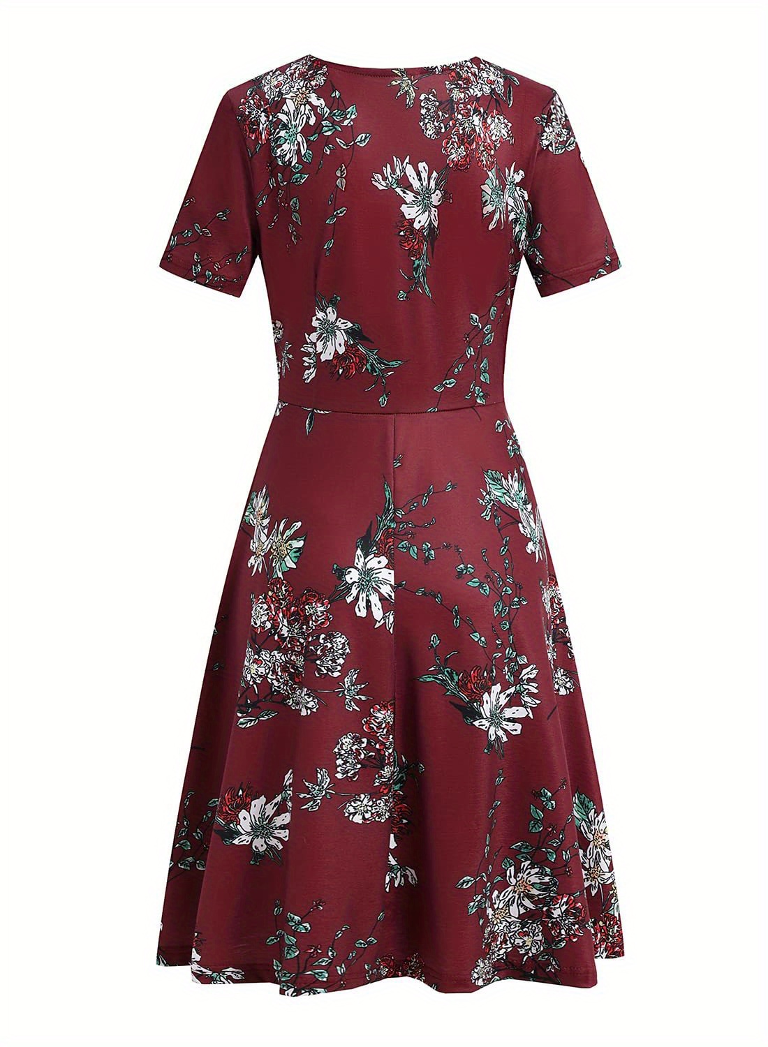 Floral Print Surplice Neck Dress Elegant Short Sleeve Midi Temu