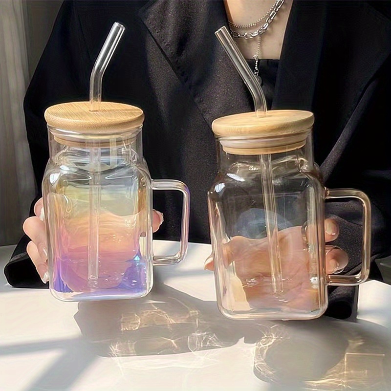 18oz Cup with Straw Clear Juice Milk Straw Cup with Bamboo Lid Drinkware  Simple Tumbler Latte Coffee Cup Mason Jar Mug - AliExpress