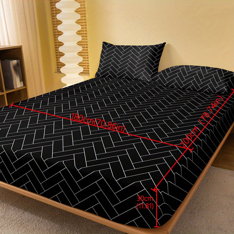 1pc Brushed Fitted Sheet, Soft Comfortable Geometric Pattern Bedding Fitted Sheet, For Bedroom, , With Deep Pocket, Fitted Bed Sheet Only, Without Pillowcase