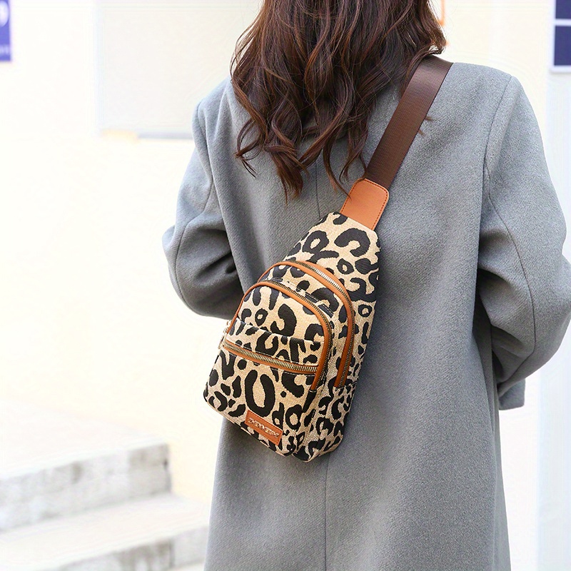 Leopard Pattern Sling Chest Bag, Multi Zipper Crossbody Bag, Casual Shoulder  Purses For Streetwear - Temu