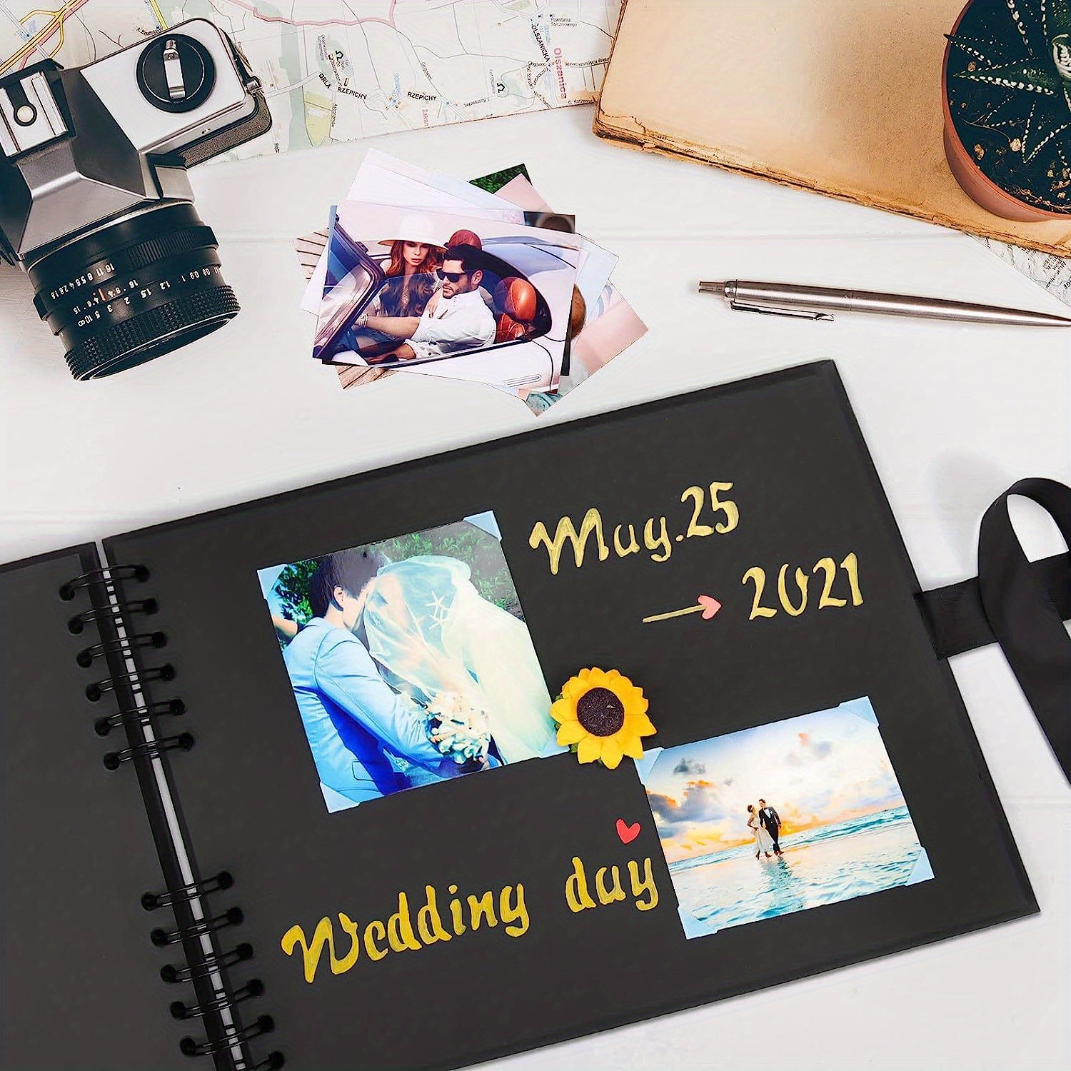 DIY Photo Albums Wedding Photo Scrapbook 20Pages Cover Self Adhesive  Scrapbook Album Case Binding Hardcover Craft Blank Black Page Wedding and  Anniversary Fami… in 2023