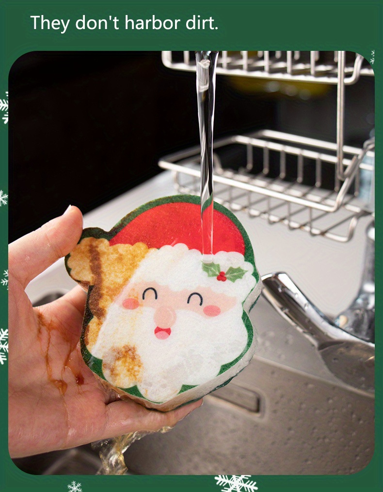 Winter Snowman Kitchen Sponges Christmas Fir Trees Xmas Snowflakes Cleaning  Dish Sponges Non-Scratch Natural Scrubber Sponge for Kitchen Bathroom Cars