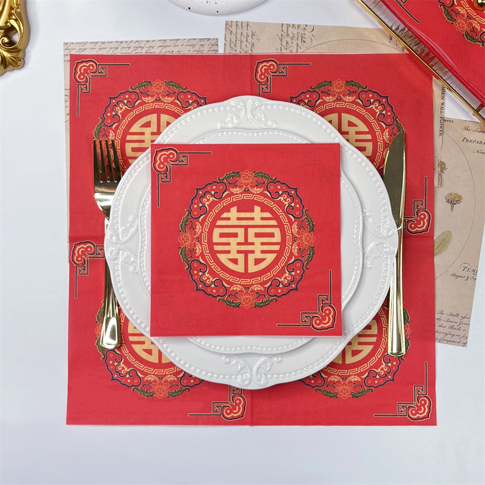 Image of 20pcs, Chinese Colored Wedding Napkins Wood Theme Party Decor Supplies For Halloween、christmas