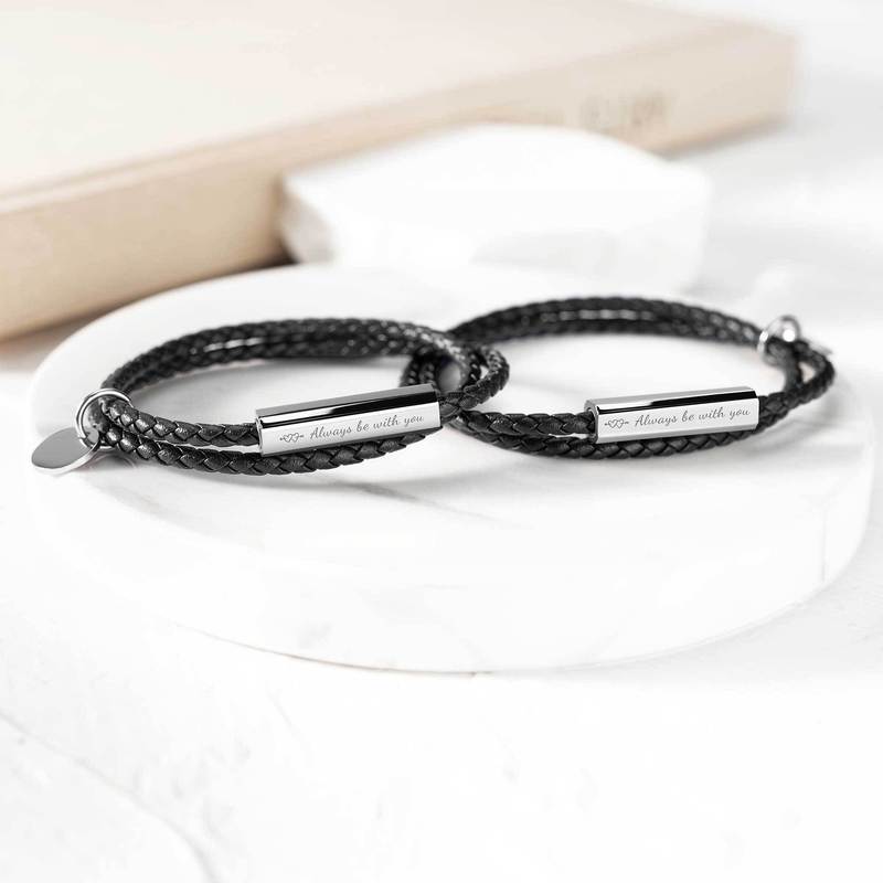 2pc Stainless Steel CZ Couple Bracelets - 'After All This Time Always' Engraved Gift Set