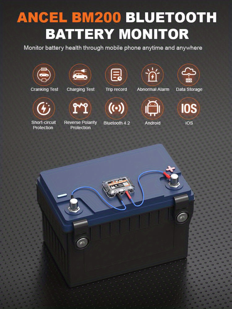 12V Moniteur de batterie testeur, BT 4.2 sans fil batterie diagnostic outil  de charge test de démarrage moniteur compatible pour IOS et Android App -  Temu Belgium