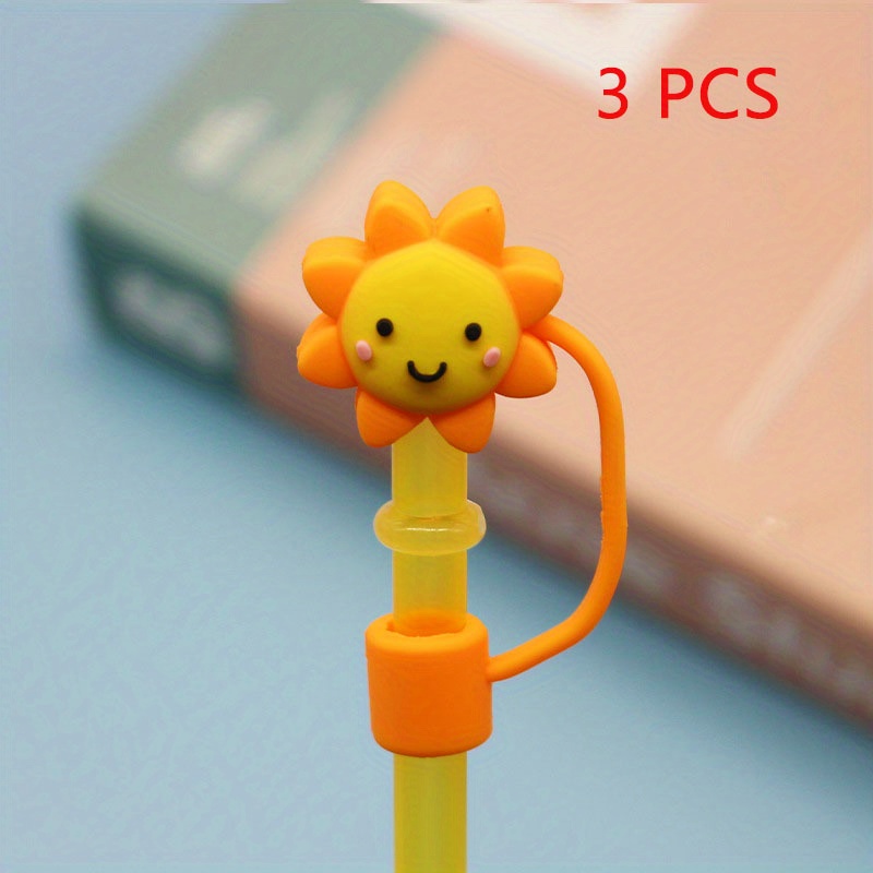 Cute Sunflower Cactus Silicone Straw Cover, Reusable Dustproof