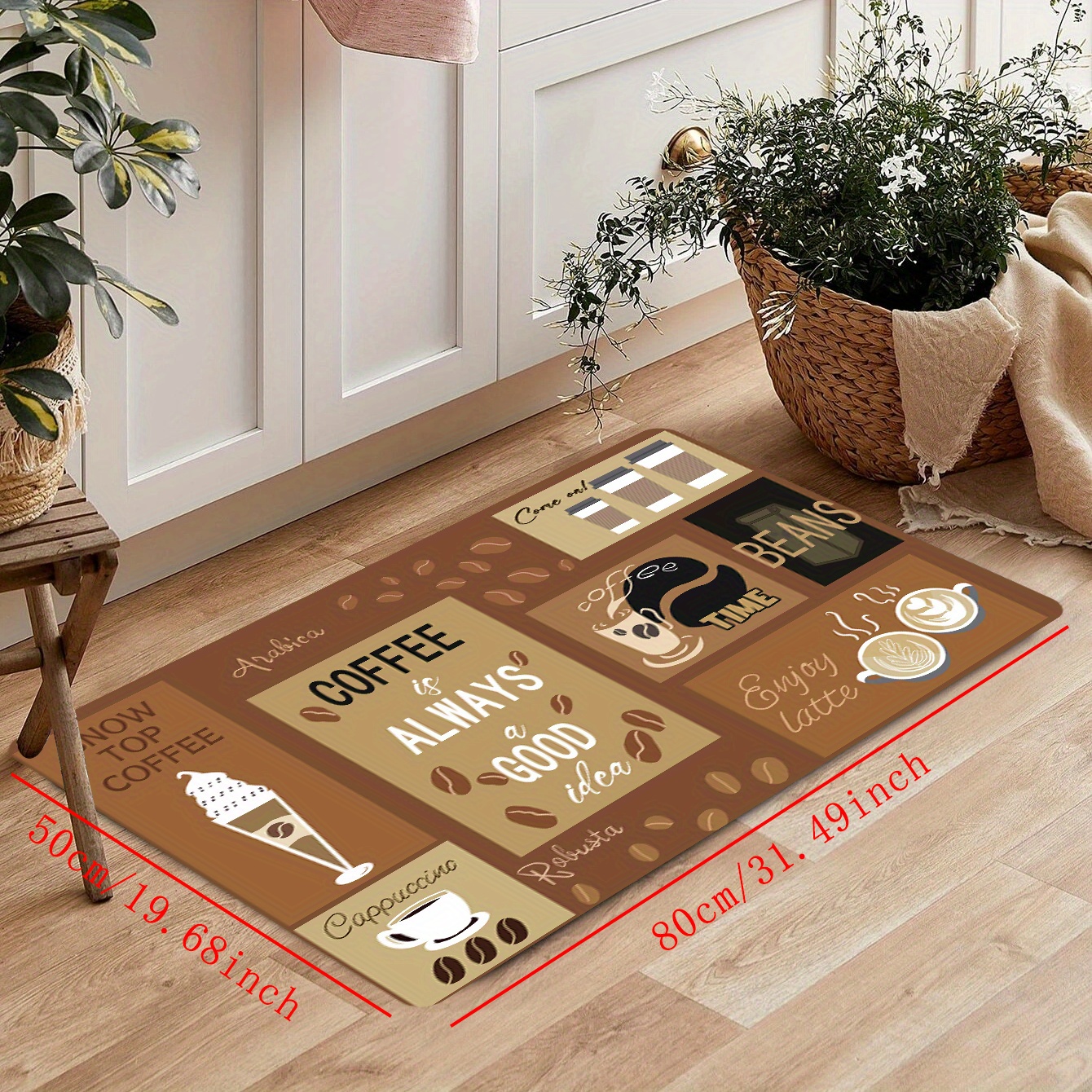 Coffee Cup Letter Pattern Floor Mat, Comfortable Anti-fouling Anti