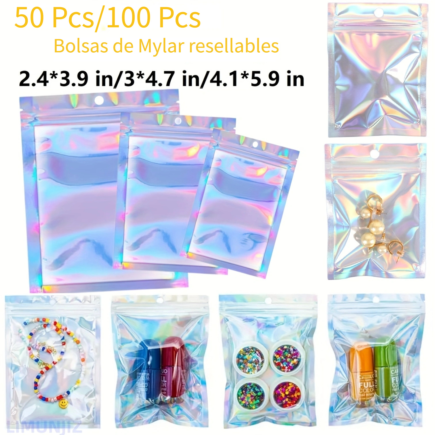 200 bolsas de Mylar con cierre de cremallera, bolsas pequeñas de aluminio  sellables, bolsa de almacenamiento con cierre hermético (multicolor)