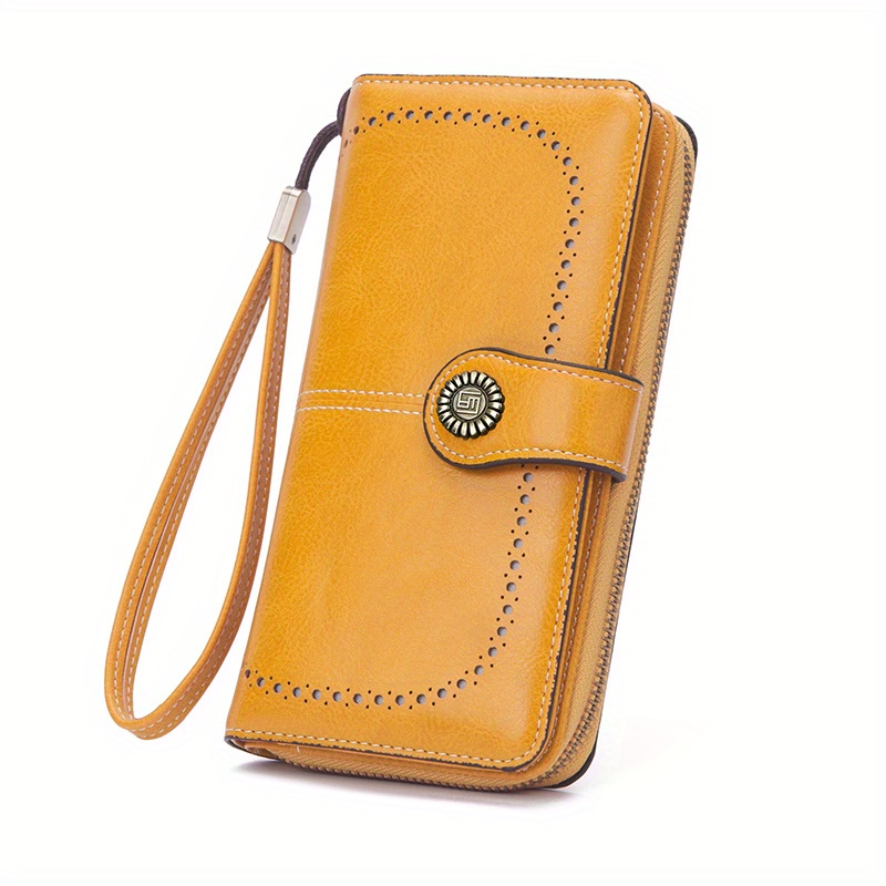 Rfid Retro Large Capacity Long Wallet Solid Color Women's - Temu