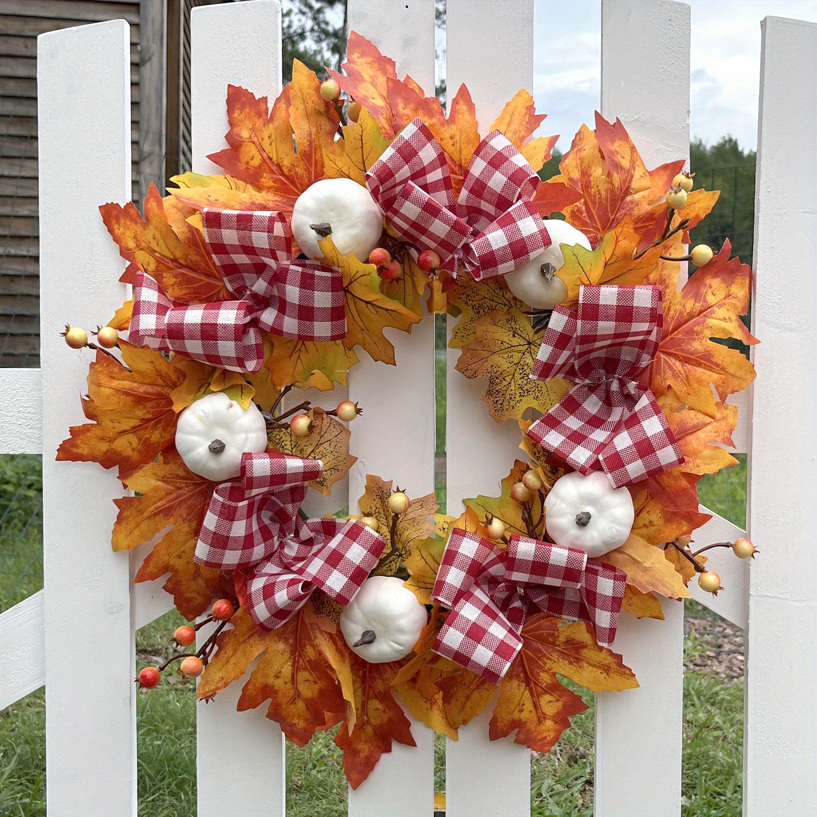 White Pumpkins Ranunculus Wreath Fall Decor For Front Door - Temu