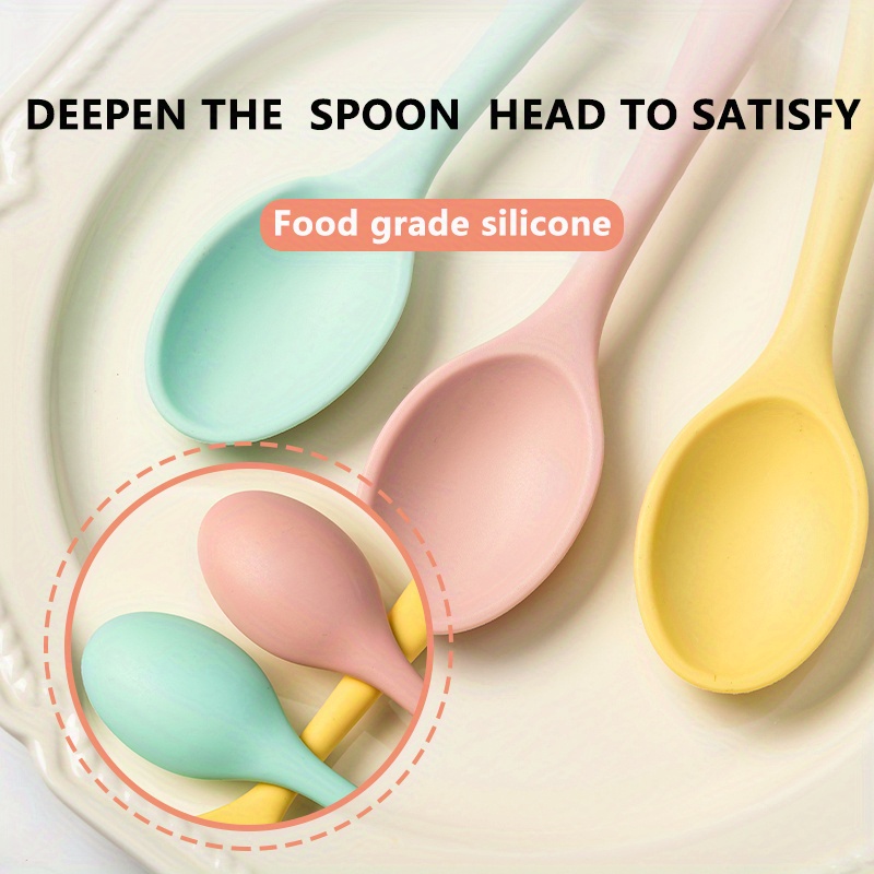 Food Grade Silicone Spoon Long Handle Dinner Spoon Drinking - Temu