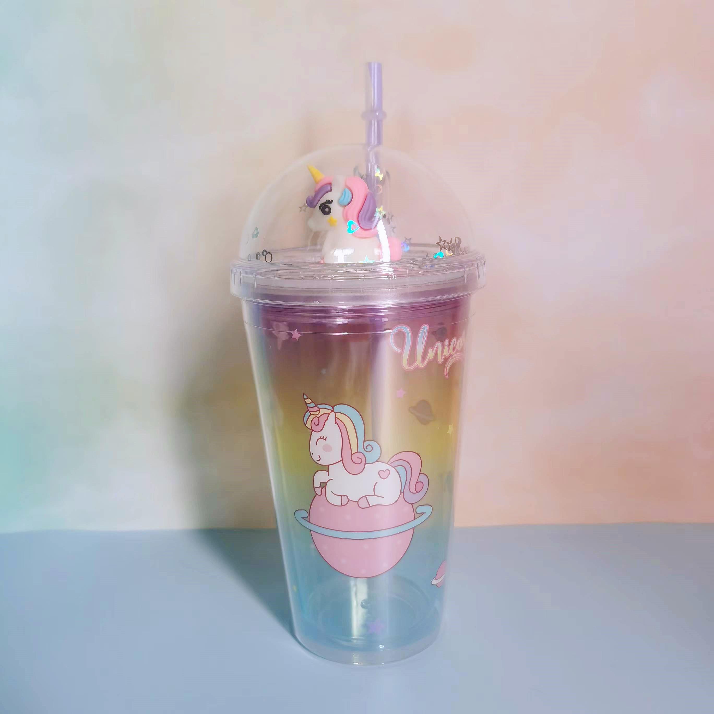 Unicorn Tumbler With Dome Lid And Straw, Double Walled Plastic