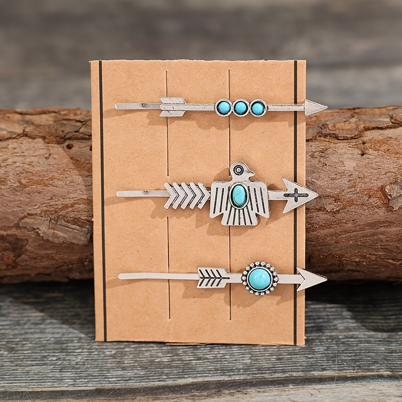 3pcs Turquoise Stone Retro Bobby Pins Hairpins Side Pins Bang Clips Women - NEW 3pcs retro bobby pins turquoise hairpins side pins bang  main image 3