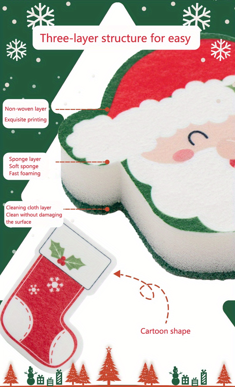 Christmas Sponge Wipe Cartoon Printing Scouring Pad - Temu