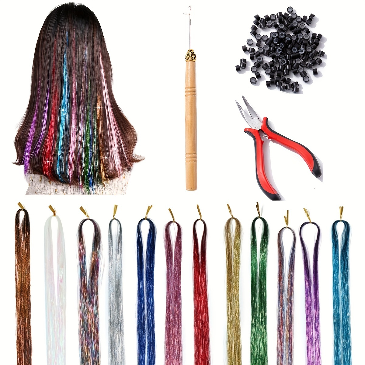 Hair Tinsel Clip In Hair Tinsel Colorful Glitter Tinsel Hair - Temu Oman