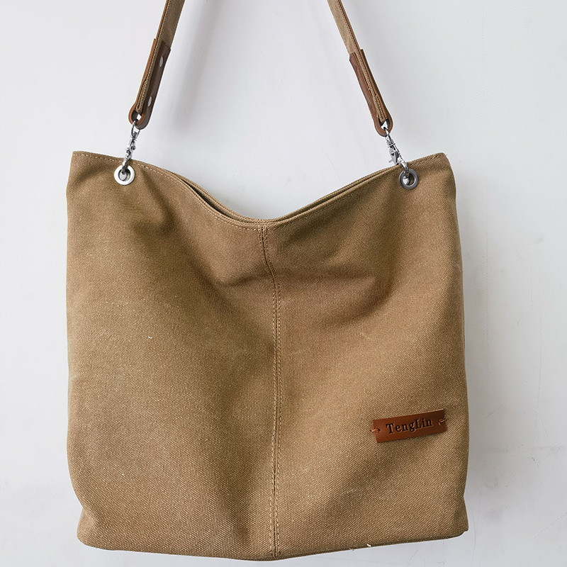 Big Capacity Tote Canvas Shoulder Bag Women Handbags Black/Khaki
