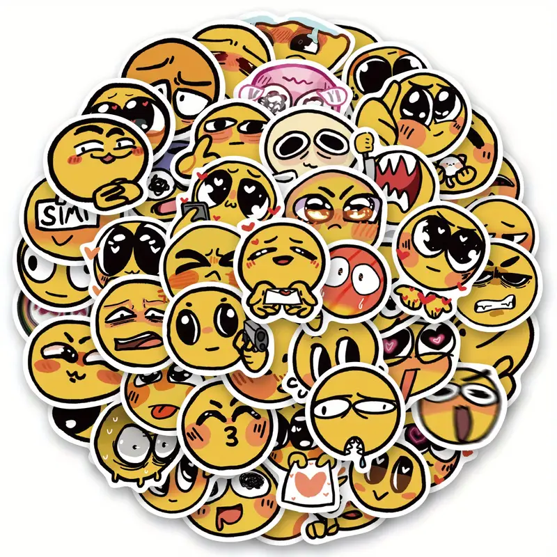 Cute Yellow Emoticon Pack Stickers Vintage Decals Car Travel