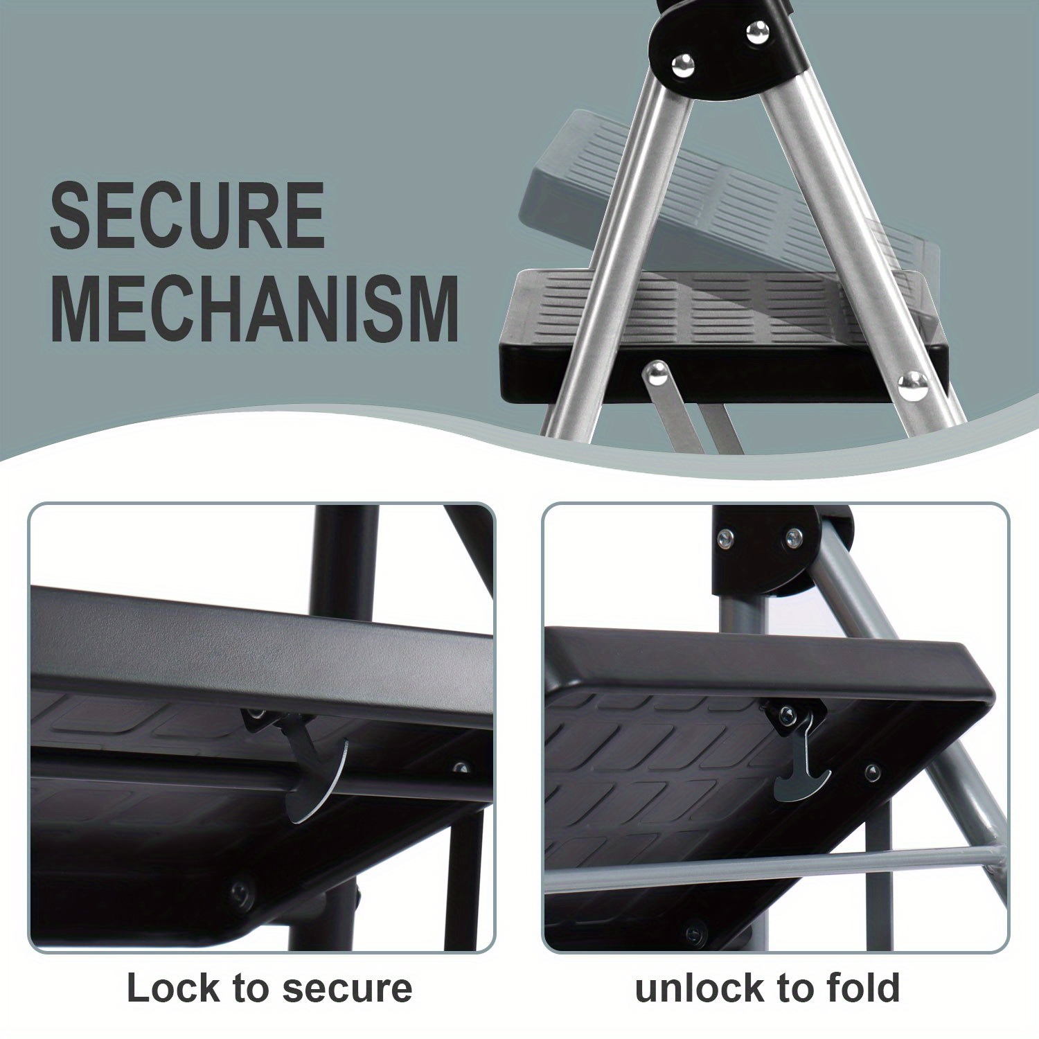 BONTEC Scala a 3 gradini, Scale pieghevoli, capacità 272.2 kg con ampi  pedali antiscivolo, sgabello pieghevole in acciaio, manubrio in spugna,  scala portatile leggera adatta per casa, nero