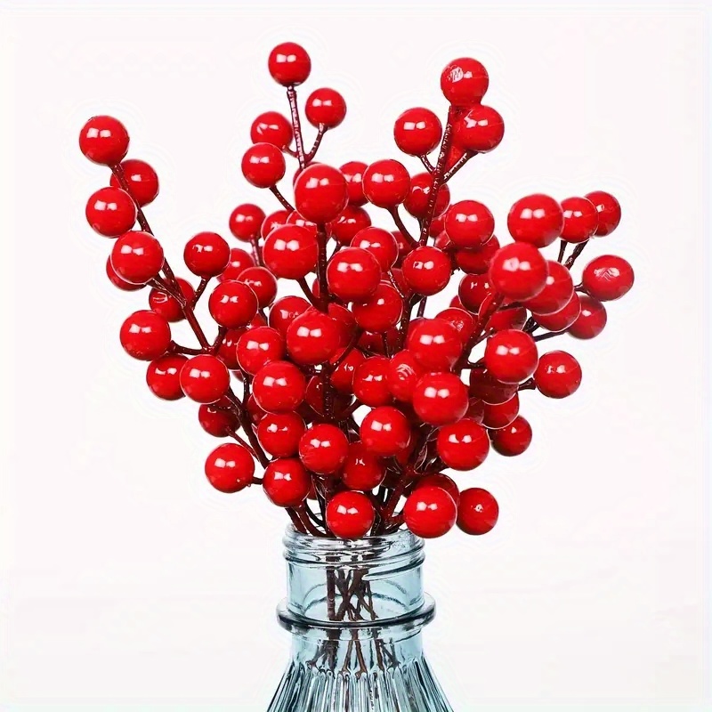 Fake Red Berry Stems Artificial Red Berry Red Berries For - Temu