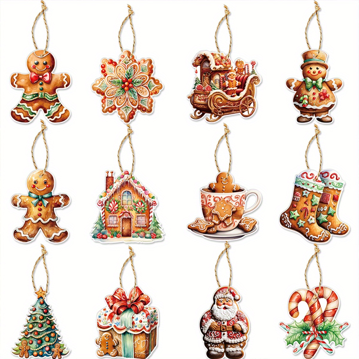Image of 12pcs, Christmas Hang Tags, Gingerbread Man Theme Christmas Party Decoration Pendants, Christmas Party Gift Decoration Pendants, Pendants