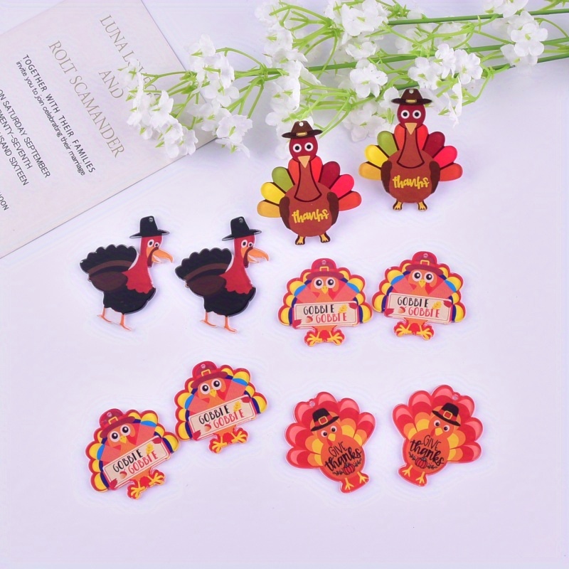 8pcs Y2K Cartoon Anime Multi Style Turkey with Hole Resin Pendant Charms DIY Handmade Jewelry Accessories for Necklace Bracelet Earrings Keychain