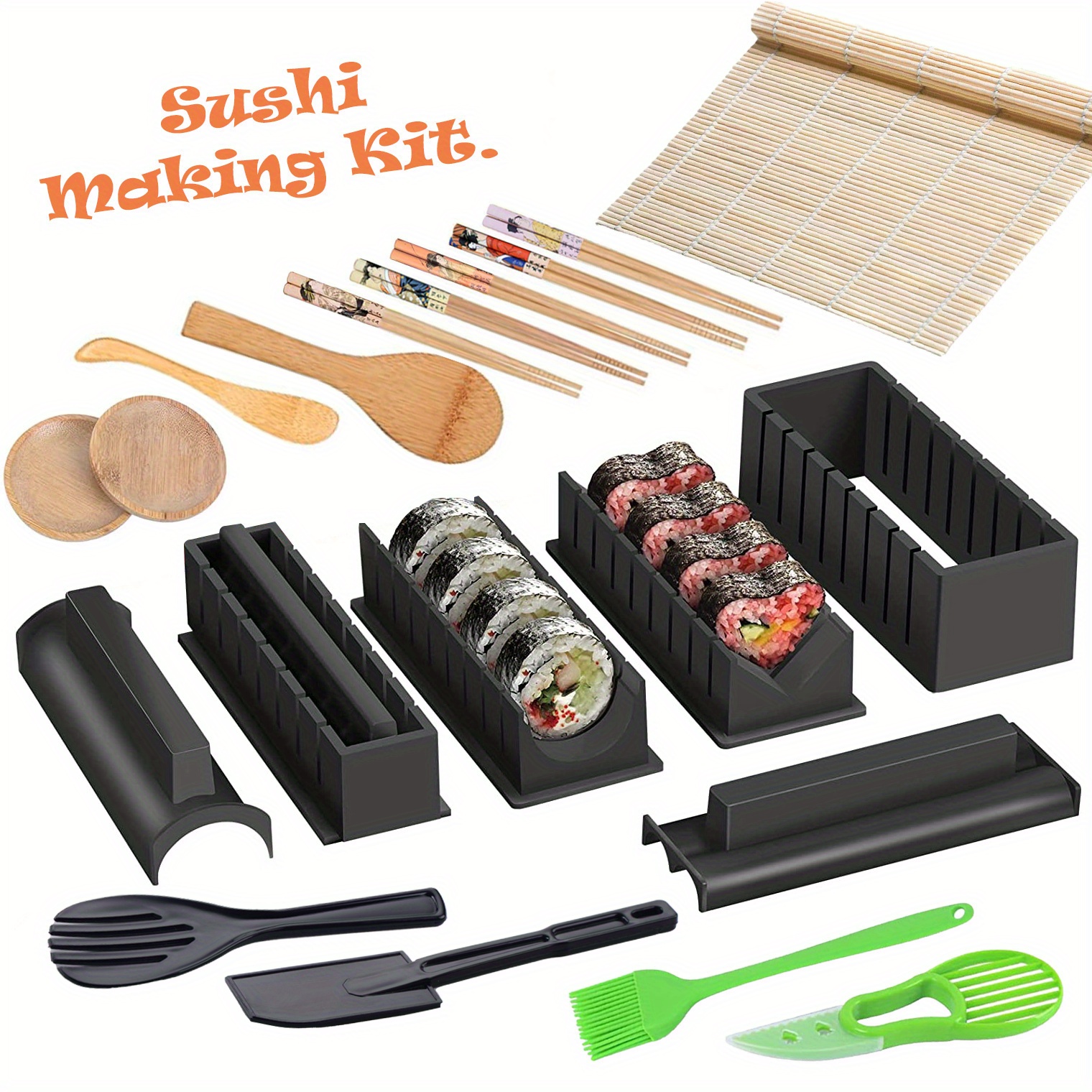 The Kit Company The Kit company Sushi Making Kit 15 pcs Equipment & Tools  inc Detailed ebook Professional Sushi Knife, Spatula with carry case