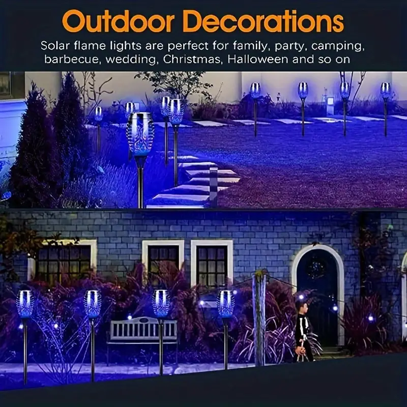 6 packs solar lights outdoor garden 12led solar flame torch light with purple flame for halloween decorations garden patio hallway lighting holiday decorations details 4
