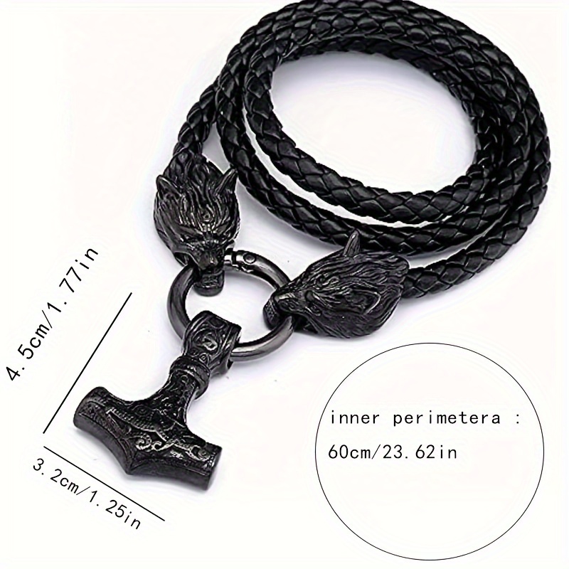 TEMU 1pc Hammer Black Pendant Necklace For Men, Vintage Wolf Head Pu Leather Necklace Talisman Jewelry Punk Party Accessories Birthday Gift For