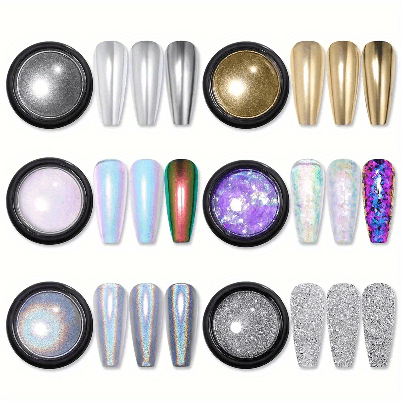 Magic Mirror Powder Chrome Nail Powder Holographic Laser - Temu