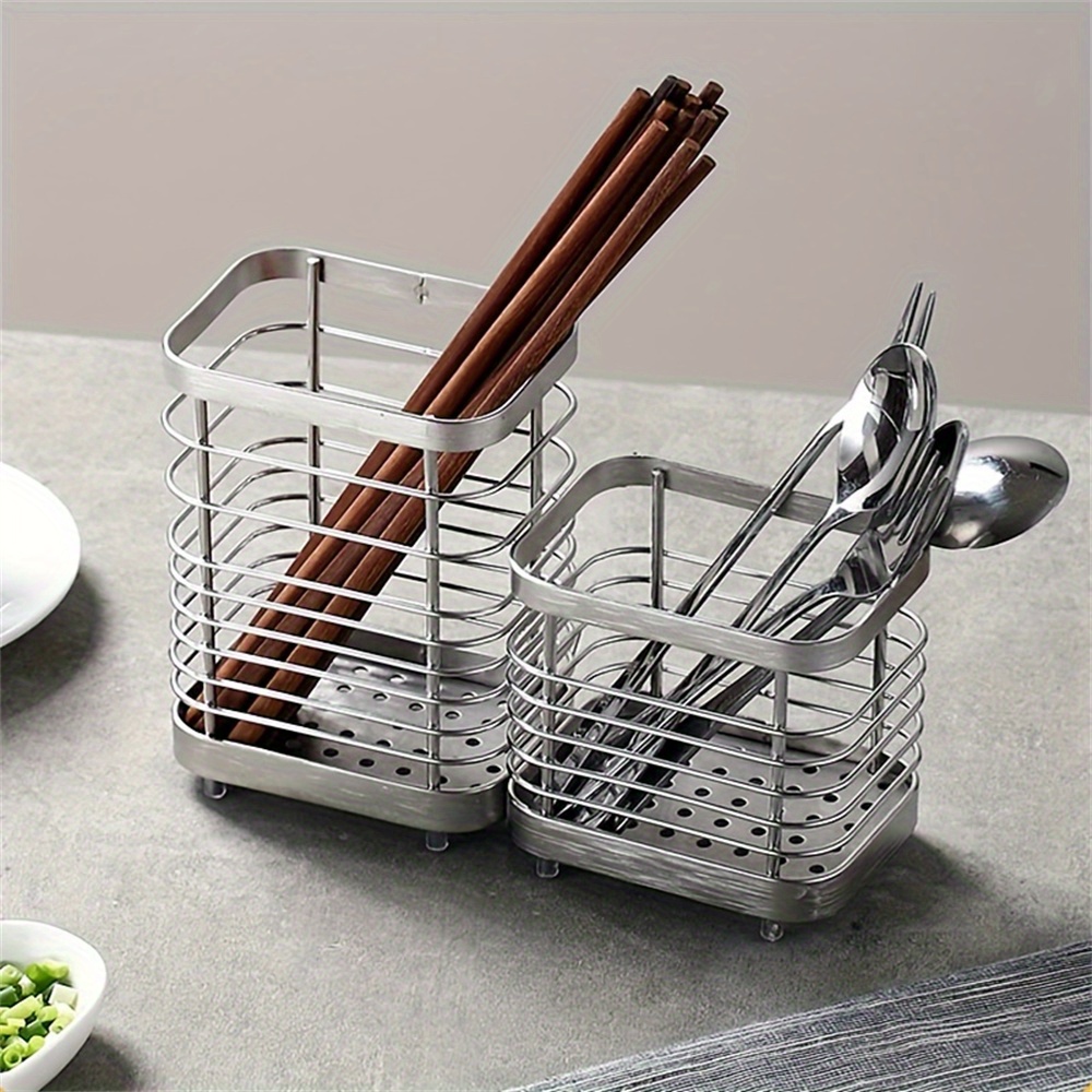 Utensil Drying Rack/Chopsticks/Spoon/Fork/Knife Drainer Basket Flatware  Storage Drainer (Silver)