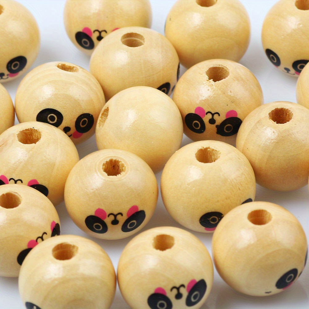 Image of 10pcs 20mm Cute Panda Natural Wooden Beads Round Spacer Loose Beads Jewelry Making Handmade Necklace Bracelet