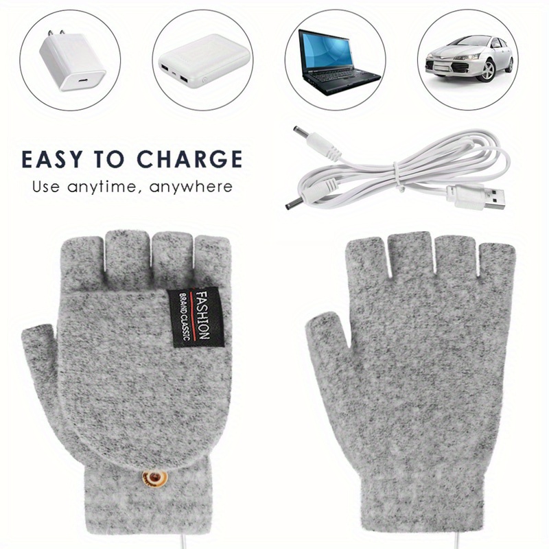 Unisex Usb Heating Gloves Knitted Hand Half Heated - Temu