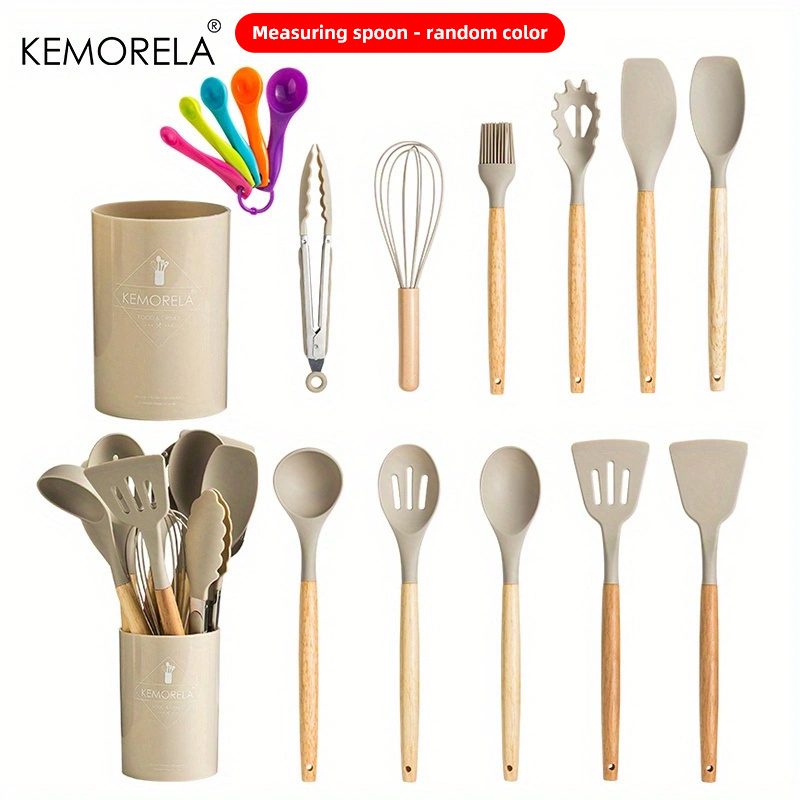 Stylish Wood and Silicone Utensil Set + Container - Honey B Home &  Essentials