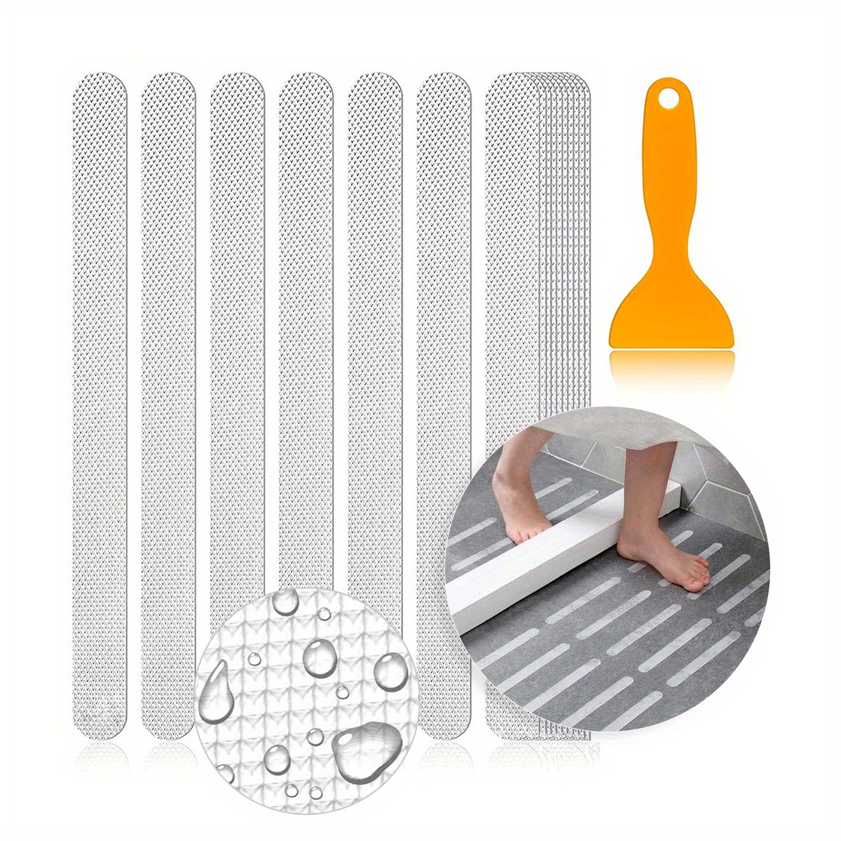 Image of 24pcs Non-slip Strip Stickers, Anti Slip Grip Stickers Non Slip Strips Pad Bathtub Flooring Safety Tape Mat For Bath Shower (20mm X 200mm)