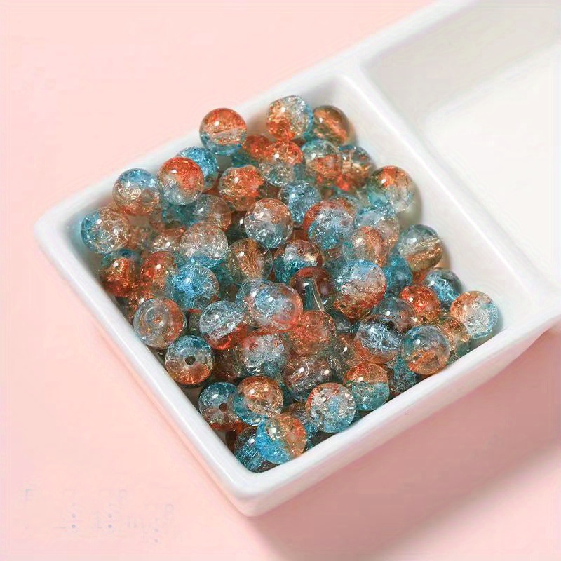 Ice Cracked Glitter Glass Round Loose Beads Diy Beaded - Temu