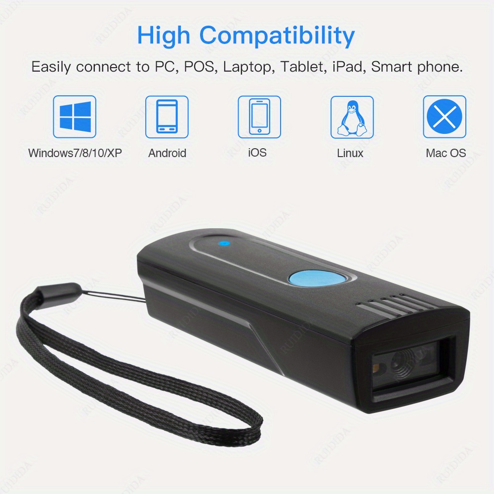 1pc Barcode Scanner, Mini Wireless QR Code Reader, Portable 1D/2D Portable  Bar Scanner Handheld For Courier Logistic Shop