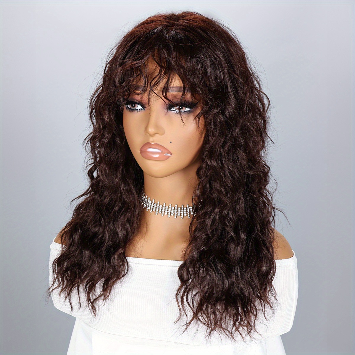 Long Curly Wavy Hair Wigs Bangs Synthetic Fiber None Lace Temu