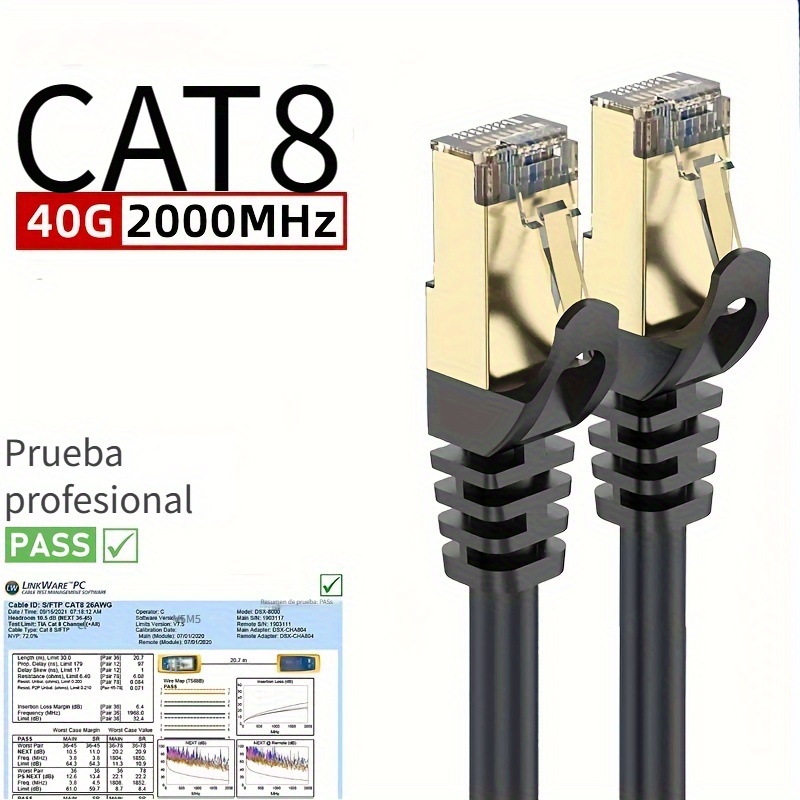 Cable Ethernet Cat8 de 100 pies, cable LAN para interiores y exteriores, 26  AWG, resistente al agua, cable de conexión de red blindado, conector RJ45
