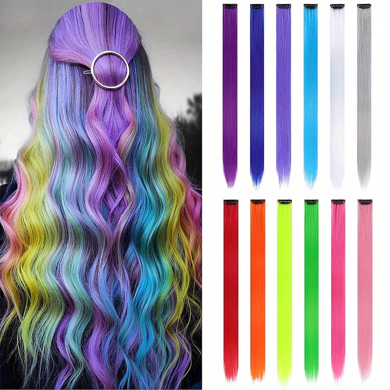 10pcs Colorful Hair Extensions Clips For Daily Wear, Party, Cosplay, Y2k  Style