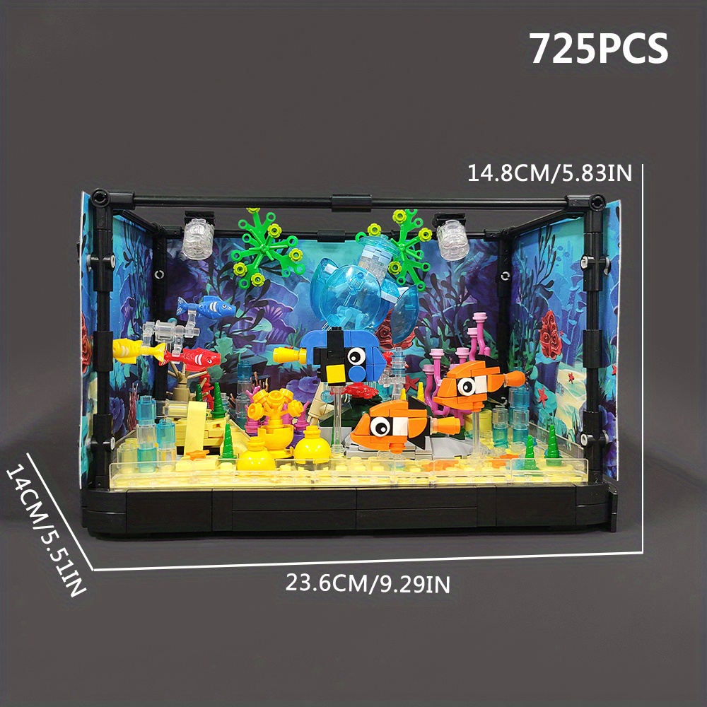 Fish Tank Building Block, Lighting Aquarium Compatible with Lego Sets for  Adults and Kids Including Ocean Jellyfish, Dolphin, Turtle, Crab, Animal