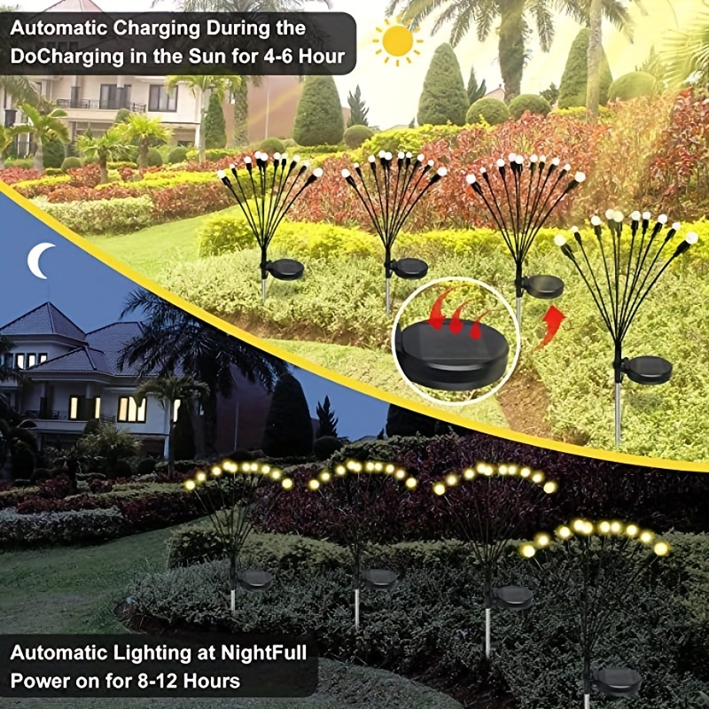 Lumini solare tip licurici cu 6/8/10 LED-uri, potrivite pentru decorațiuni de Crăciun/Ziua Recunoștinței/Nuntă, lumini de exterior pentru grădină, lumini de curte pentru petreceri, decor de nuntă pentru petreceri, disponibile în 2 culori: calde și colorate