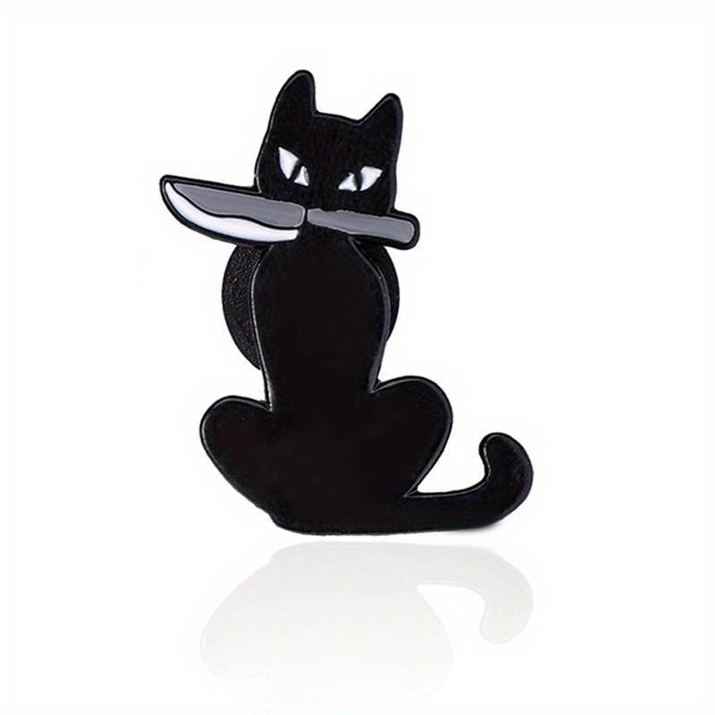 Gillna Cute Black Cat with Knife Enamel Pins-Cartoon Enamel Lapel Pin Set Funny Animal Brooches Badge Pins for Backpack Accessories Crafts