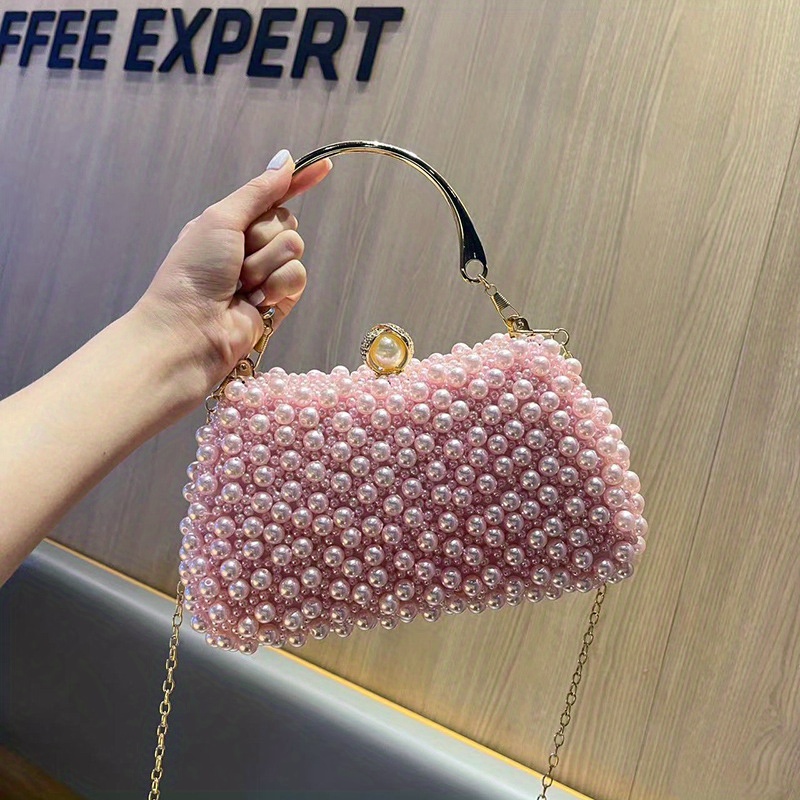 Faux Pearl Decor Evening Bag Portable Top Handle Evening Bag - Temu