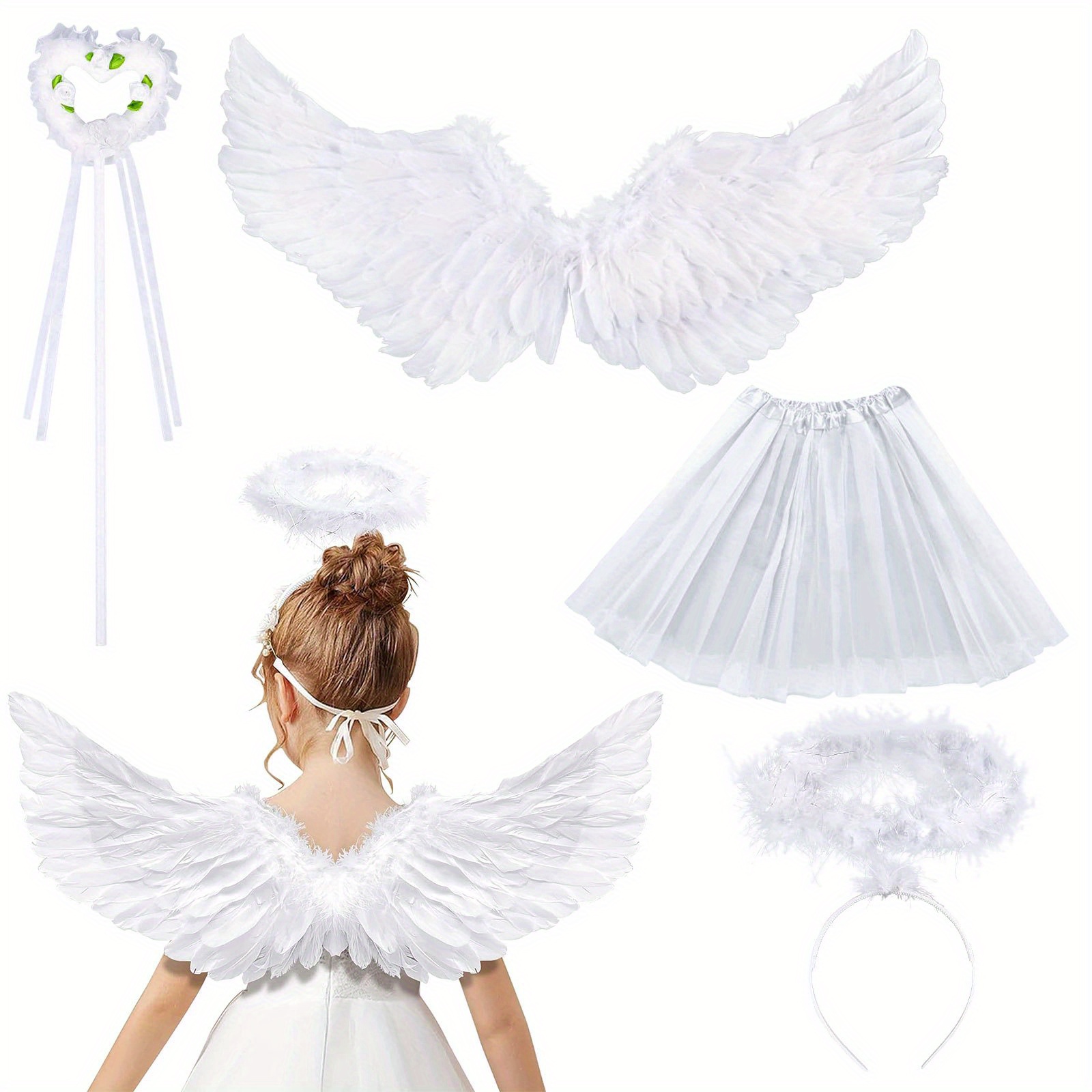Juego de alas de Ángel y Halo de plumas blancas para niños, disfraz de  ángel para Cosplay, suministros de fiesta de boda, cumpleaños y Halloween,  1Set - AliExpress