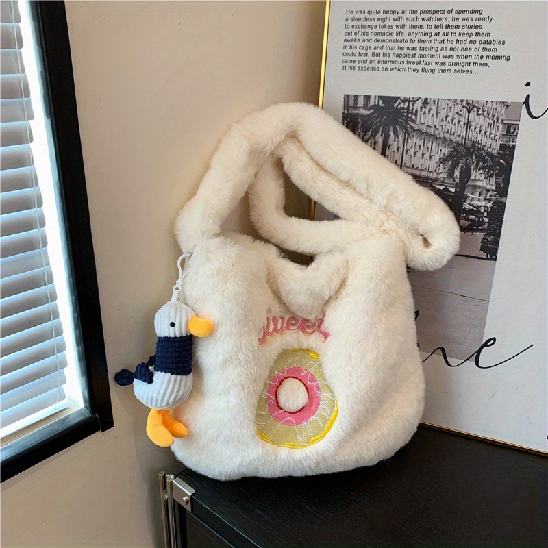 Cute Plush Cartoon Duck Bag, Kawaii Faux Fur Crossbody Bag, Funny Fluffy  Shoulder Bag For Girls Women